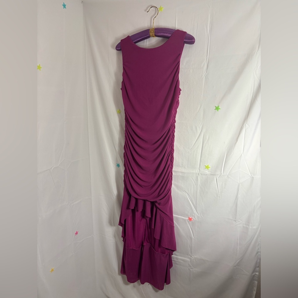 NWT Zesica Fuchsia Ruched Body-con High Low Ruffle Mermaid Hem Size L - Picture 11 of 16